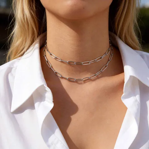 Women Minimalist Stainless Steel Paperclip Chain Necklace Gold Silver Plated Geometric Rectangle Link Long Necklace Jewelry