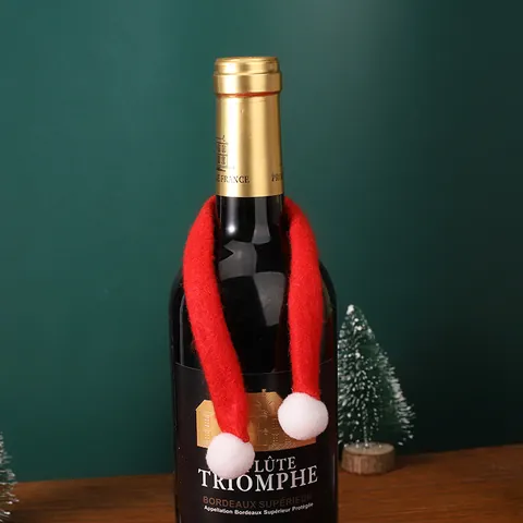 Weihnachten Mini Dekoration Schal Rote Weinflasche Schal Mit Weißen Pompons Für Feiertag Party Tisch Deko Haus Ornaments