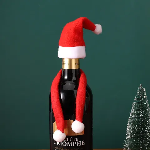 Weihnachten Mini Dekoration Schal Rote Weinflasche Schal Mit Weißen Pompons Für Feiertag Party Tisch Deko Haus Ornaments