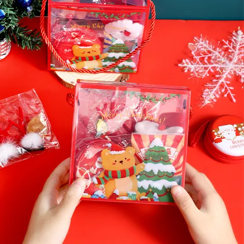 Christmas Gift Collection for Kids Students Creative Xmas Present with Santa Reindeer Plush Toys Handle Bag Party Favors