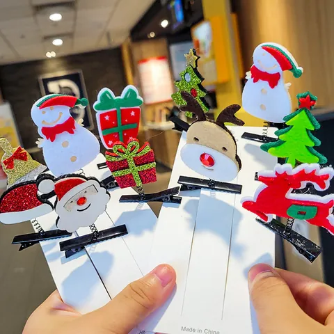 Christmas 3D Hair Clips Reindeer Antler Santa Claus Snowman Xmas Tree Spring Alligator Clips For Kids Women Party Accessory