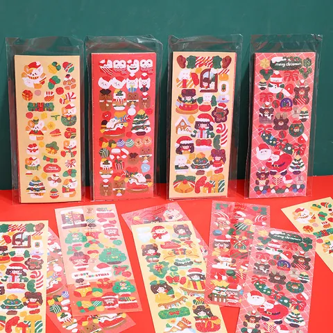 Laser Weihnachtsaufkleber Für Kinder DIY Sammelalbum Cartoon Weihnachtsmann Rentier Schneemann Weihnachtsbaum Holographische Aufkleber