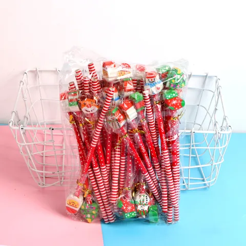 Christmas Cartoon Wood Pencils With 3D Eraser Toppers Santa Snowman Reindeer Pattern HB Pencils For Kids Student Rewards Stationery Gift