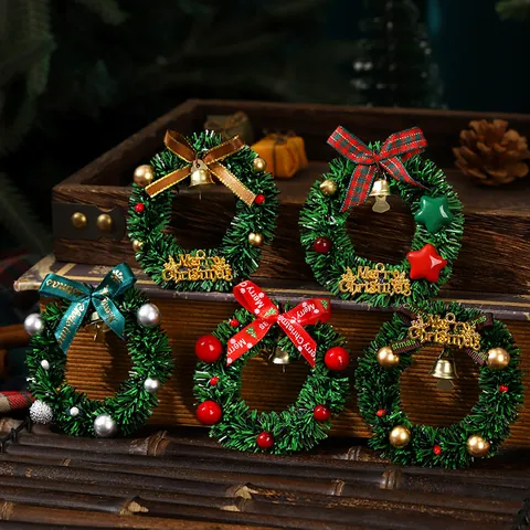 Miniature Christmas Wreath Magnetic Fridge Magnet With Bow And Bell Simulated Pine Wreath For Home Holiday Decor