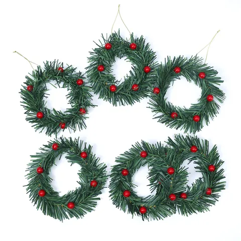 Artificial Christmas Pine Needle Wreath With Red Berries For Candle Ring Napkin Ring Xmas Table Home Decoration Green Red Festive Wreath