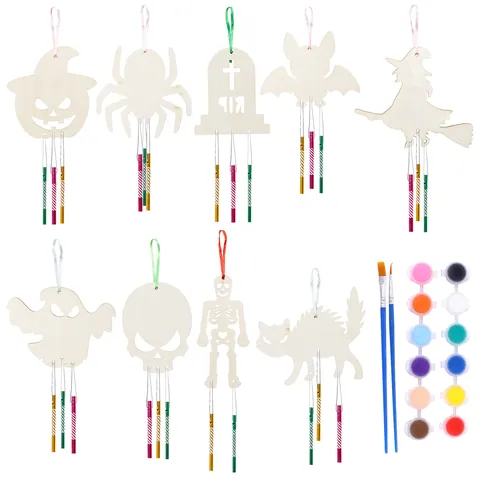 Halloween DIY Holz Windspiel Hängeornament Für Kinder Handwerk Kürbis Geist Hexe Party Dekoration Bastelset