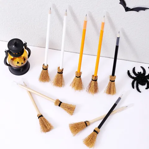 Lápiz de Escoba de Bruja de Halloween Lápiz de Escritura Creativa Escoba Mágica para Estudiantes Niños Papelería de Novedad Adorno de Madera
