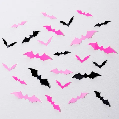 3D Stereoscopic Pink Bat Wall Stickers DIY PVC Removable Halloween Backdrop Decorations For Living Room Home Party Ornament