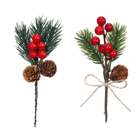 Accessori Decorativi Natalizi Artificiali Aghi di Pino Bacche Rosse Pigne per Confezioni Regalo Decorazioni Albero di Natale