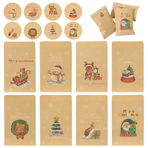 Weihnachten Kraftpapier Umschläge Geschenktüten Mit Aufkleber Merry Christmas Cartoon Weihnachtsmann Schneemann Muster Für Feiertag Geschenkverpackung