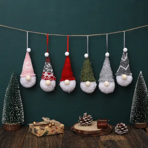 Knitted Christmas Gnome Hanging Ornament Faceless Doll With Pom Pom For Christmas Tree Decoration Festive Home Decor