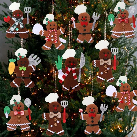 Christmas Chef Gingerbread Man Plush Hanging Ornaments Fabric Doll For Christmas Tree Decoration Holiday Scene Props Home Decor