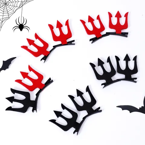 Barrettes à Cheveux Corne de Trident de Diable d'Halloween en Acrylique Rouge Noir Accessoires de Déguisement de Fête pour Femmes Enfants