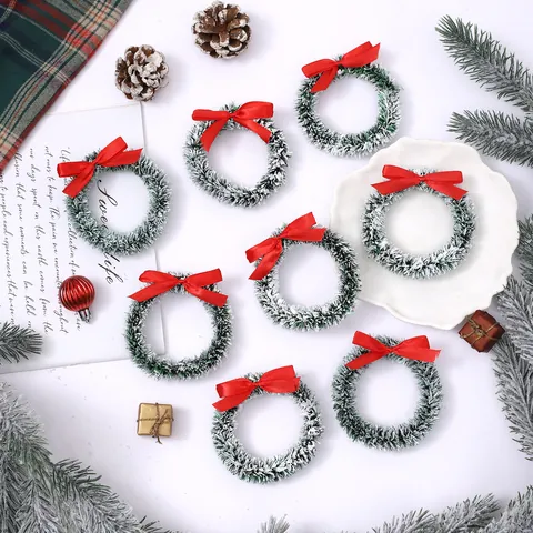 Mini Kerstkrans Sneeuwvlokken Rode Strik Ornament Feestelijke Guirlande Voor Kerstversiering DIY Knutselbenodigdheden Groen Wit Home Decor