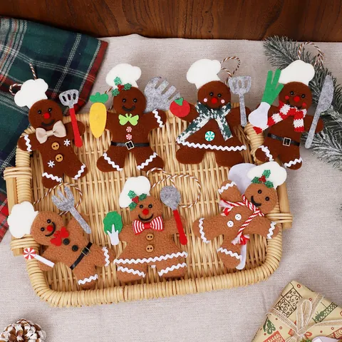 Christmas Chef Gingerbread Man Plush Hanging Ornaments Fabric Doll For Christmas Tree Decoration Holiday Scene Props Home Decor