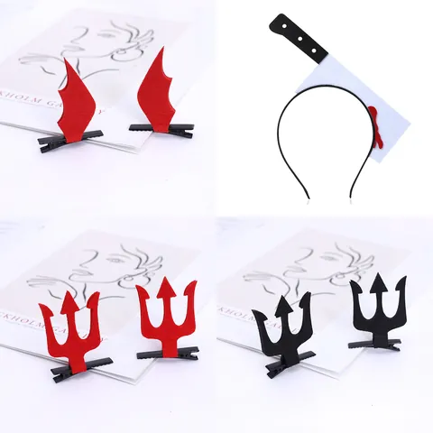 Accessoires Cheveux Halloween Serre-tête Chauve-souris en Feutre Couperet Sanglant Pinces Cheveux Trident Diable Cosplay