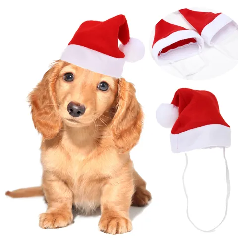 Verstelbare Huisdier Kerstmuts Rood Wit Flanel Pluche Kleine Hond Kat Kerstmuts Sjaal Feest Kostuum Accessoires