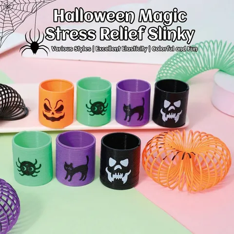 Halloween Kunststoff Regenbogenspirale Mini Magische Feder Mit Kürbis Spinne Muster Festliches Pädagogisches Geschenk Kinder