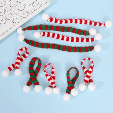 Mini Bufanda de Punto de Navidad Bufanda a Rayas Rojas y Verdes Para Decoración de Muñecas Manualidades Accesorios de Fiesta