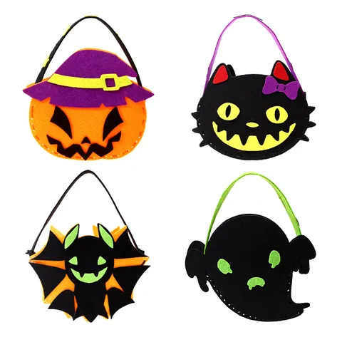 Halloween Felt Candy Bag DIY Cartoon Pumpkin Black Cat Bat Ghost Gift Handbag For Kids Party Treats Halloween Decorations