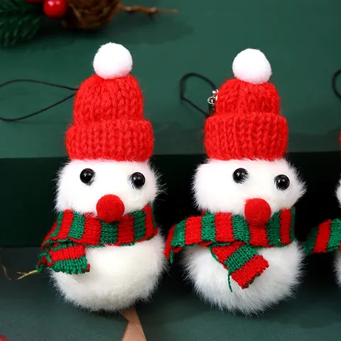 Weihnachten Mini Schneemann Plüsch Anhänger Ornament Rote Strickmütze Gestreifter Schal Weihnachtsbaum Schreibtisch Dekoration Puppe