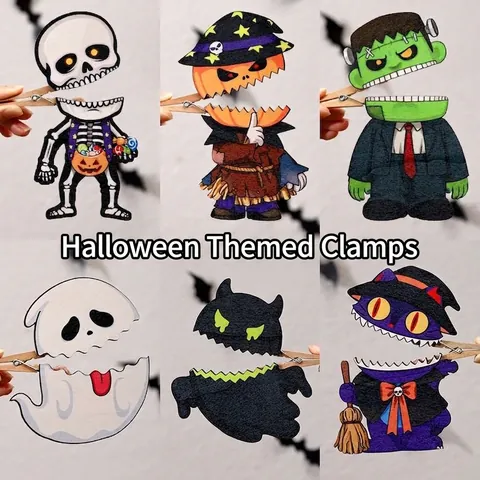 Halloween Holz Dekorative Clips Kürbis Geist Frankenstein Skelett Hexe Katze Holz Metall Clips Für Party Cosplay Fotorequisiten
