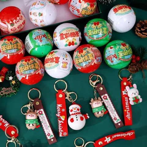 Weihnachten Gashapon Schlüsselanhänger Karikatur Weihnachtsmann Rentier Schneemann PVC Weichgummi Armband Tasche Anhänger Geschenk Party