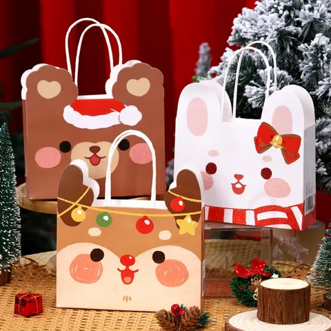 Süße Cartoon Weihnachten Geschenktüte Tragbar Rentier Bär Hase Papier Verpackungsbeutel Für Geburtstag Party Süßigkeiten Geschenke Urlaub Papier Handtasche