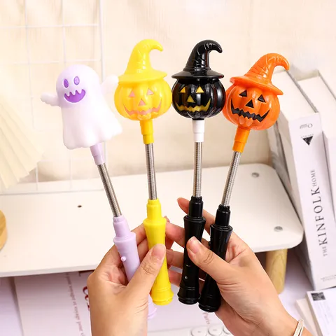 Halloween Lichtgevende Handstok Pompoen Geest Tovenaarshoed Veer Speelgoed Licht Op Feestartikelen Voor Kinderen Spookhuis Decoraties