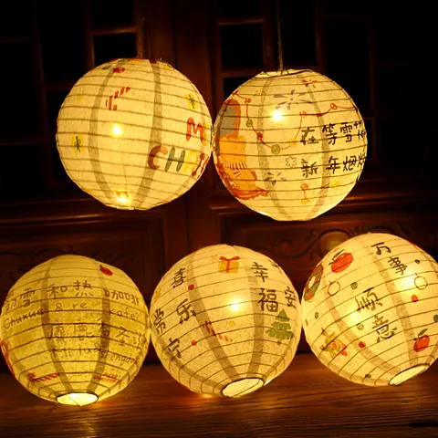 Christmas Paper Lanterns DIY Material Kit Glowing Cartoon Santa Claus Handheld Lantern For Xmas Party Home Mall Decoration