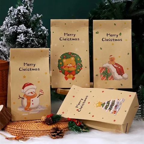 Weihnachten Kraftpapier Geschenktüten Weihnachtsmann Schneemann Lebkuchenmann Muster Merry Christmas Bedruckte Süßigkeiten Gebäck Beutel