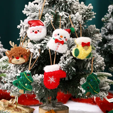 Colgantes de Navidad de Felpa Suave Papá Noel Reno Muñeco de Nieve Bordado Adornos Colgantes para Árbol Mochila Decoración de Vacaciones