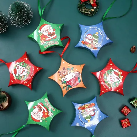 Sternförmige Weihnachts-Süßigkeitsschachteln Weihnachtsbaum-Dekoration Geschenkverpackung Karton-Box Für Kinder Party