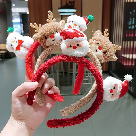 Christmas Plush Headband Cute Cartoon Santa Claus Snowman Reindeer Hair Hoop For Festival Party Photography Props Accessory