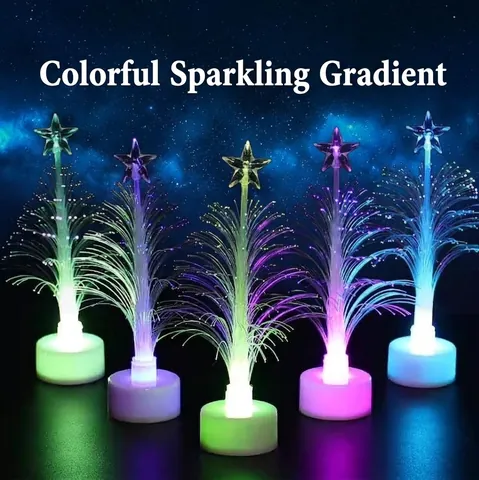 Mini Árbol de Navidad de Fibra Óptica LED Luz Nocturna Cambio de Color Con Estrella Decoración Festiva Escritorio Regalo
