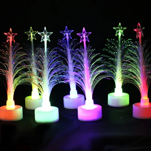Mini Árbol de Navidad de Fibra Óptica LED Luz Nocturna Cambio de Color Con Estrella Decoración Festiva Escritorio Regalo