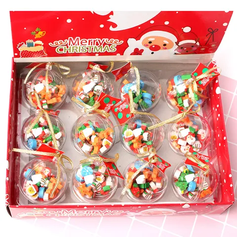 Bola de Borrador de Navidad de Dibujos Animados Con Mini Borradores Forma de Papá Noel Árbol Copo de Nieve Papelería Regalo