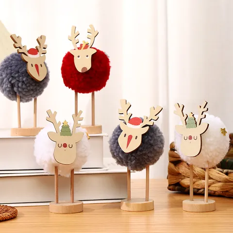 Weihnachten Rentier Tischdekoration Holz Filz Pompon Elch Hirsch Dekoration Für Zuhause Büro Skandinavische Weihnachtsdeko