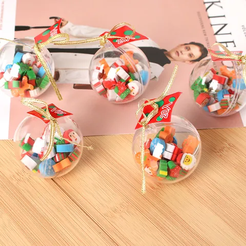 Bola de Borrador de Navidad de Dibujos Animados Con Mini Borradores Forma de Papá Noel Árbol Copo de Nieve Papelería Regalo