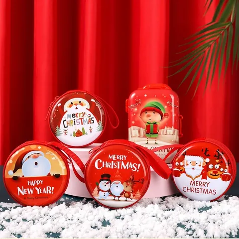 Weihnachten Weißblech Mini Runde Münzbörse Für Kinder Cartoon Weihnachtsmann Rentier Aufbewahrungstasche Kleine Geschenkbox Partyartikel