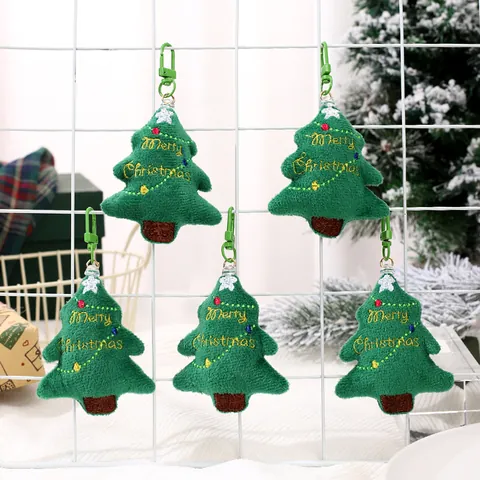 Süßer Plüsch Weihnachtsbaum Taschenanhänger Bestickt Puppe Schlüsselanhänger Grün Weicher Stoff Hängende Deko Frohe Weihnachten Geschenk Für Kinder Paare
