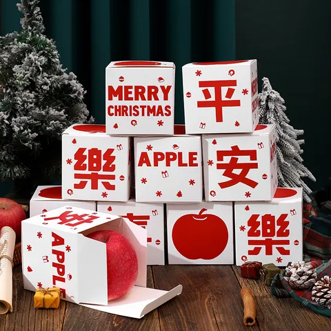 Heiligabend Apfel Geschenkbox Papier Süßigkeiten Verpackungsbox Frohe Weihnachten Weihnachtsmann Muster Leere Box Für Feiertagsfeier Dekor