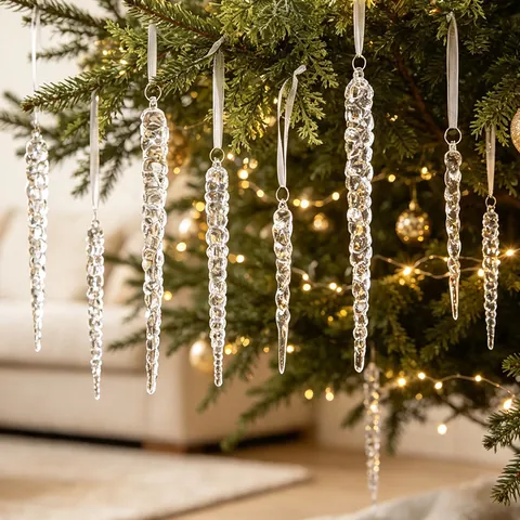 Adornos de Carámbanos de Navidad Transparentes de Plástico Simulación de Conos de Hielo Decoraciones Colgantes Para Árbol De Navidad