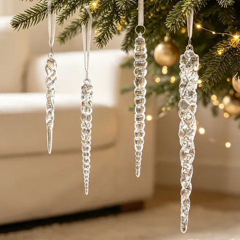 Adornos de Carámbanos de Navidad Transparentes de Plástico Simulación de Conos de Hielo Decoraciones Colgantes Para Árbol De Navidad