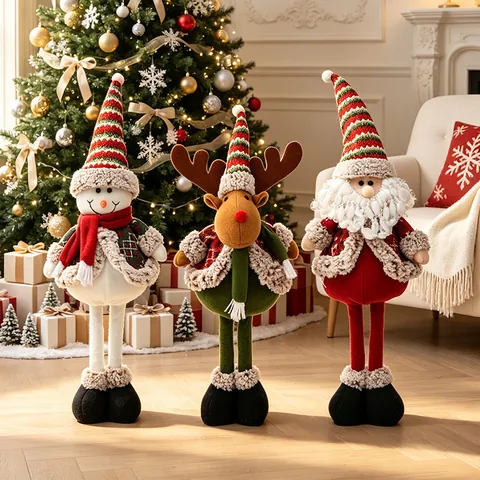 Adornos de Muñeca Telescópica de Navidad Papá Noel Muñeco de Nieve Reno Figuras de Felpa para Fiesta de Navidad Hogar Escaparate