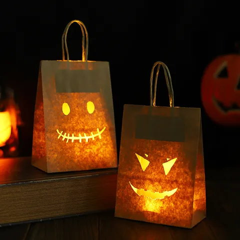 Halloween Leuchtende LED Kraftpapier Geschenktüten Ausgestochen Kürbis Geist Süßes Oder Saures Süßigkeiten Taschen Für Party Dekoration Kinder Geschenk