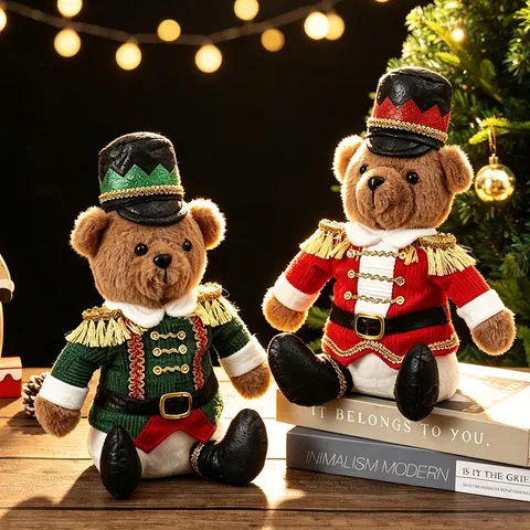 Oso Soldado de Navidad Cascanueces Peluche Animal de Peluche Oso Sentado Muñeca Decoración de Navidad Hogar Ornamento Regalo
