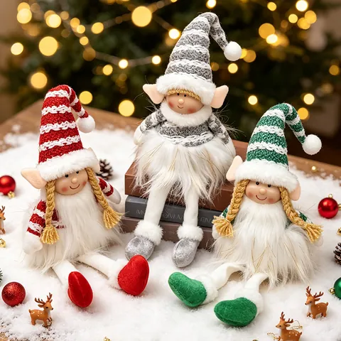 Christmas Elf Doll Striped Long Leg Gnomes Plush Decorations For Home Office Table Shelf Xmas Ornaments Gift