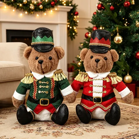 Oso Soldado de Navidad Cascanueces Peluche Animal de Peluche Oso Sentado Muñeca Decoración de Navidad Hogar Ornamento Regalo