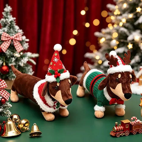 Creative Christmas Dachshund Plush Doll Ornament Festive Stuffed Dog With Sweater Hat Holiday Home Desktop Decoration Gift